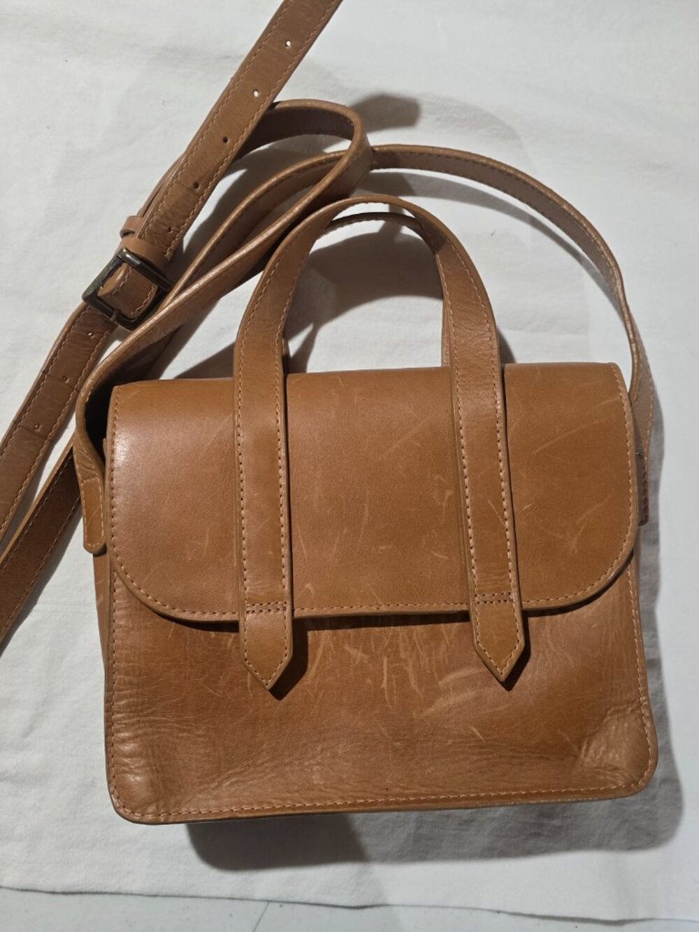 ABLE Leather Crossbody Bag – Cognac Brown Convertible Satchel Handbag with Strap